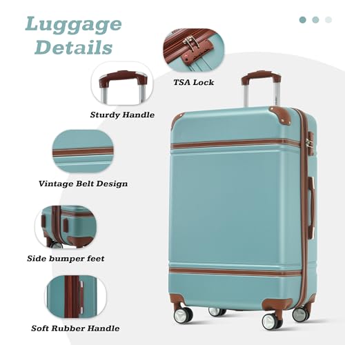 Merax Luggage Set,24 IN Hardside Suitcase with Duffel Bags,3 Piece Expandable Luggage with Spinner Wheels, Vintage Luggage with TSA Lock Lightweight,(Blue Green)3