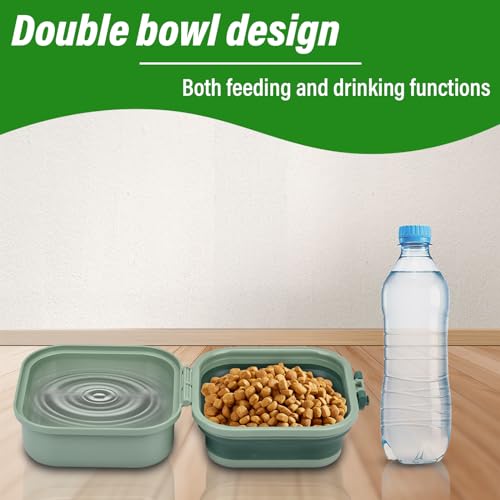 KINGOZOYI Tragbarer Faltbare Hundenapf, Hundenäpfe 400+400ml, 2 in 1 Futternapf Reisenapf Hunde mit Deckel und Karabiner für Hund und Katze, auf Reisen Oder zu Hause - Grün