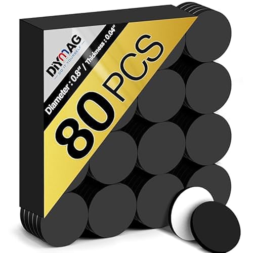 DIYMAG 80Pcs Magnetic Dot with Self Adhesive, Round Magnets Magnetic Tape 0.8 x 0.04inch Flexible Magnet Sheets with Adhesive for Crafts, Photos and Die Storage Easy Peel and Stick