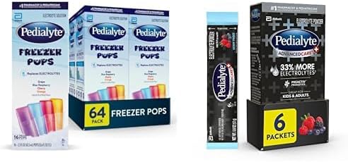 Pedialyte Paquete de hidratación paquete variado de 64 unidades de paletas congeladoras de electrolitos (uva, frambuesa azul, cereza, naranja) y
