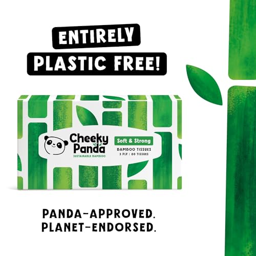 The Cheeky Panda 100 Percent Bamboo Facial Tissue Flat Box, Pack of 80 Tissues