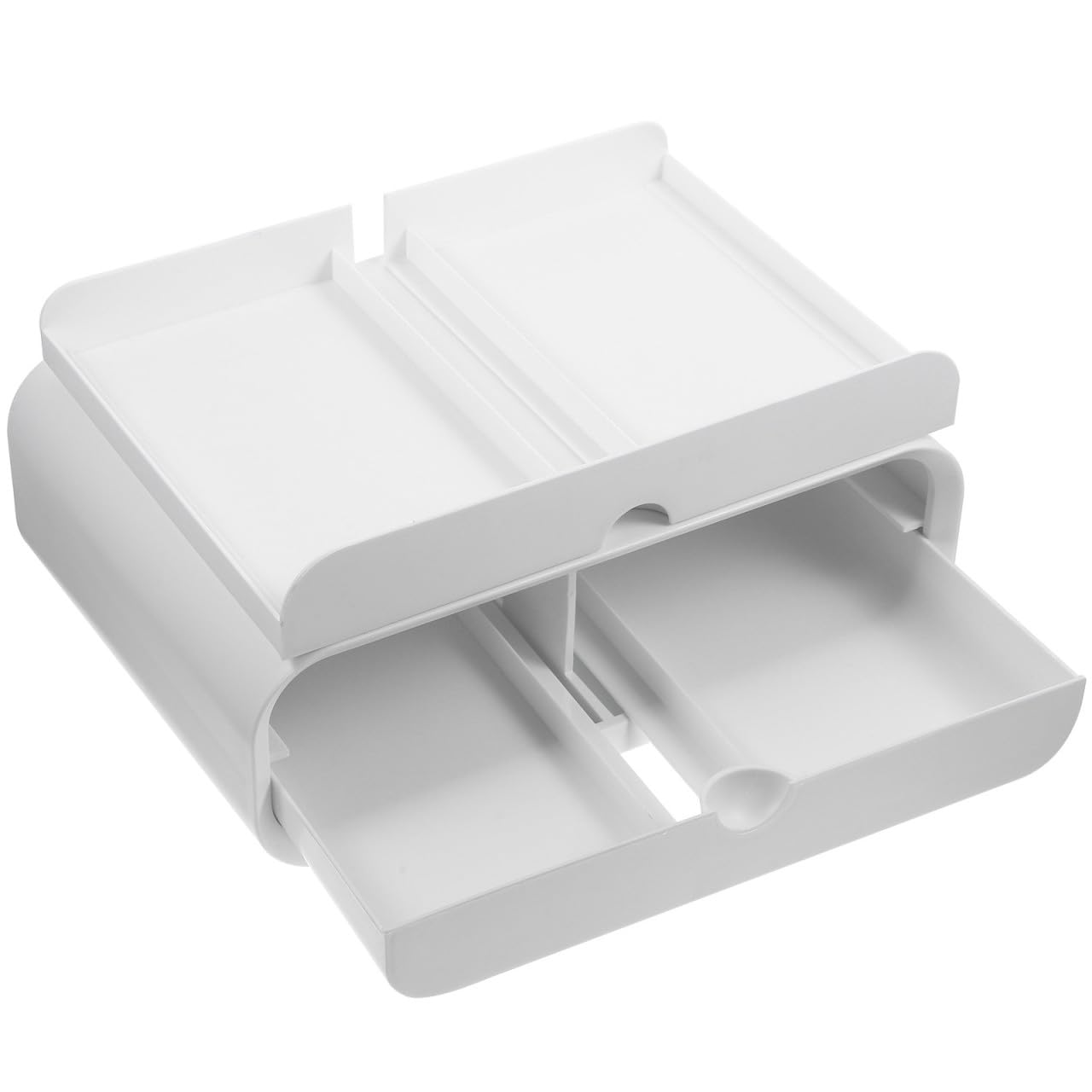 DECHOUS Supporto Monitor da Scrivania in Plastico Bianco con Cassetti Scorrevoli Antiscivolo e Salvaspazio per Casa e Ufficio