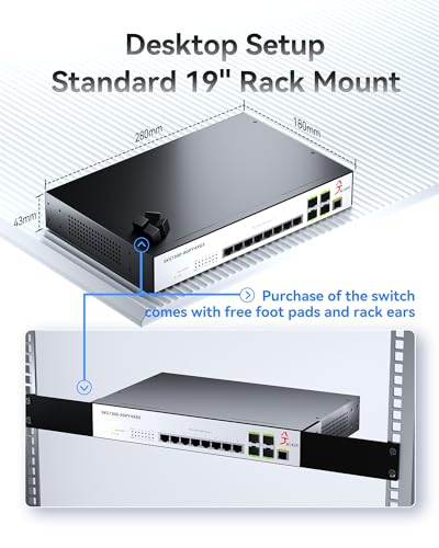 Image of 12-Port 2.5G L2 Managed Ethernet Switch, 2.5Gb Network Switch, 8X 2.5G RJ45 Ports & 4X 10G SFP+ Ports, VLAN /QoS /ACL /IGMP /STP /SNMP /LACP Support, Web Managed /CLI, Metal Casing, 19-in Rack-Mount