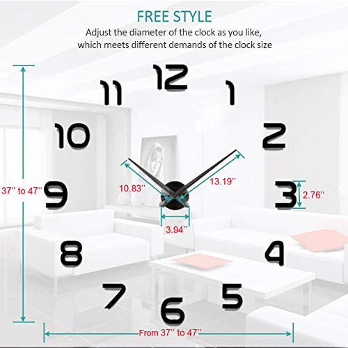Creastionstore Lozmom Frameless 3D Diy Wall Clock Mirror Surface Decorative Clock Large Mute Wall Stickers For Living Room Bedroom Home Decorations (Black) #TOP2
