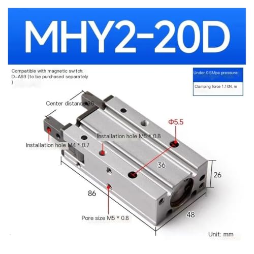 Pinza de cilindro neumático MHY2-20D para evitar fallos de sujeción en automatización 3