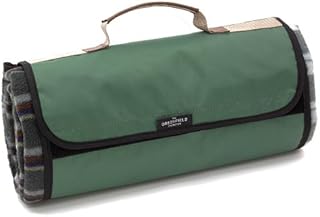 Greenfield Collection 135cm x 148cm Picnic Blanket; Forest Green Plaid Moisture Resistant Outdoor Rugs for Camping, Outdoor, Park, Hiking, Beach With Carry Handle