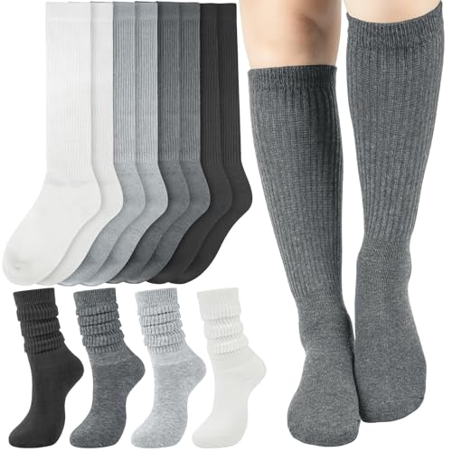 Slouchy Boot Socks for Women, Soft Knit Scrunch Knee High Long Socks 4 Pairs 6-12