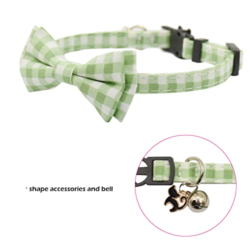 Image of Bowtie Cat Collars Breakaway with Bell, Adjustable Cute Kitty Collars Safety Buckle Kitten Collar for Cat Puppy 7.5-11in (Green Plaid)