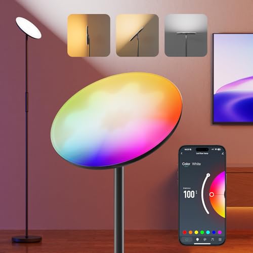 DeckTok LED Lampadaire sur Pied Salon 2800LM RGBWW Super Lumineux, Lampe LED sur Pied avec App & Contrôle Vocal, Lampe Liseuse Dimmable, 350° Rotatif...