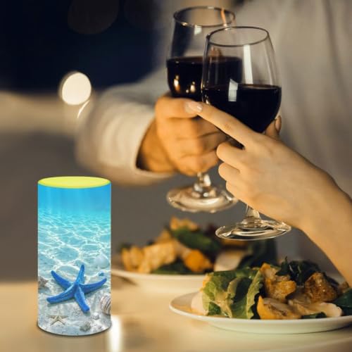 Image of Poceacles Flameless Candle Battery Powered with Remote Control 12 Colors 4 /8 Hours Timer LED Night Lights Pillar Candle Tealights Home Indoor Decor, Blue Starfish Seashell