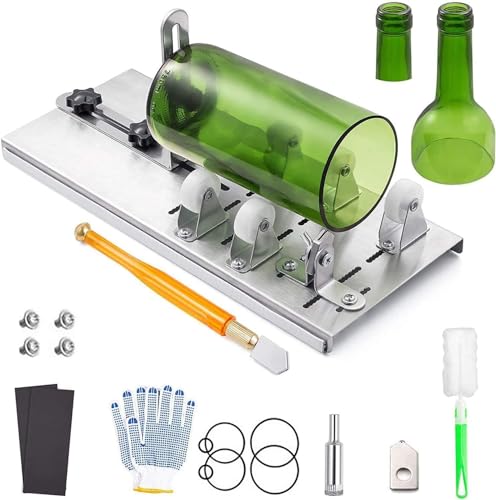 Image of LPLYAA Stainless Steel Glass Bottle Cutter, Adjustable Glass Bottle Cutter Kit for DIY Creation, Fix Bottle Cutter for Round, Oval Bottles, Wine, Beer, Mason Jars, Whiskey, 20240516