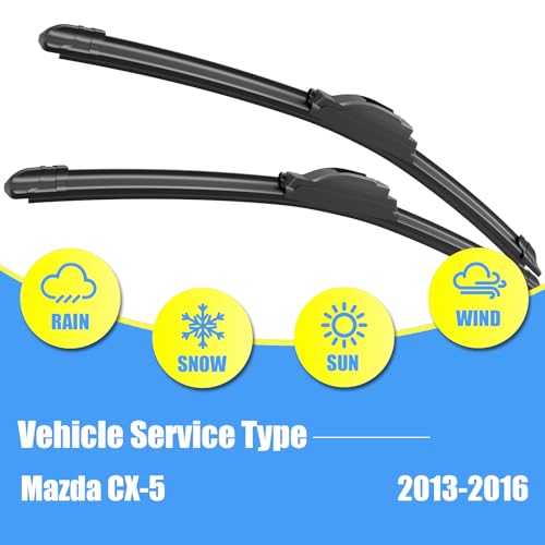 Image of Gavimnal Silicone Wiper Blades Replacement For Mazda CX-5 2013-2016 | 24 inch+18 inch Front & 14 inch Rear, All-Weather, Streak-Free, OE-fit, Quiet, Easy One-Click Install