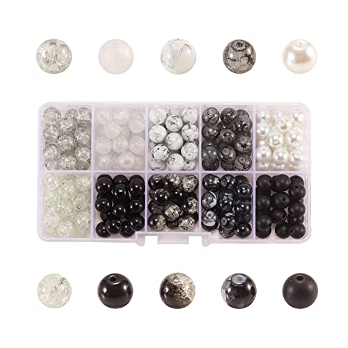 Airssory 200Pcs 10 Styles Black and White Series DIY Glass Round Beads Sets for DIY Necklace Jewellery Making Crafting Accessories