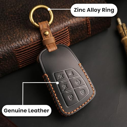 OLLEN Screws-Free Premium Leather for Key Fob Cover, Fit for GMC Yukon Denali Sierra Chevy Silverado Suburban Tahoe Buick 2021-2026~, Key Holder Protector, 6 Buttons, Black by OLLEN - Image 3