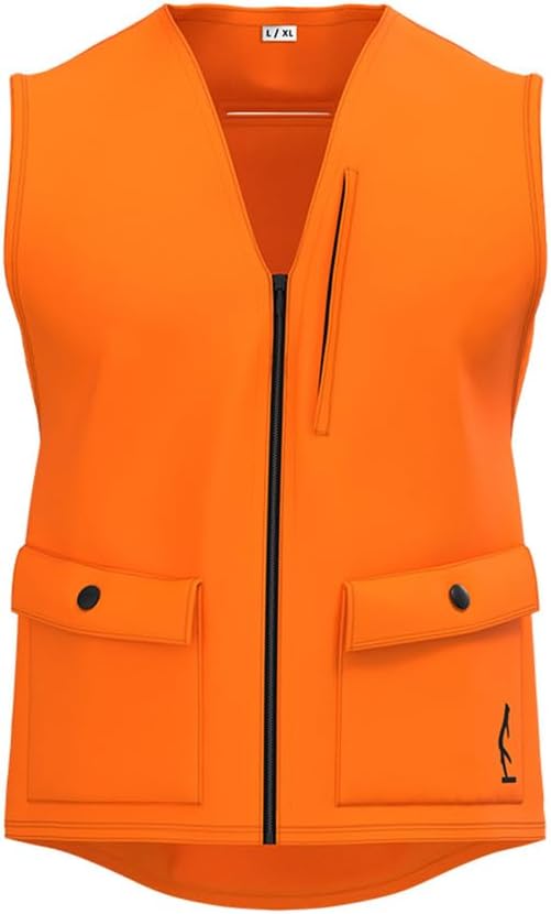 Deluxe Blaze Orange Safety Vest w/Zipper Closure - Two Large Front Pockets & Dual Access Back Storage Pocket