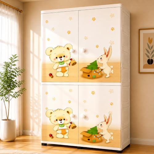 Image of LERIMO Plastic Wardrobe for Clothes | Portable Foldable Wardrobe Almirah for Bedroom | Kids & Baby Clothes Storage Cupboard | Collapsible Plastic Storage Cabinet | Almirah for Kids Clothes