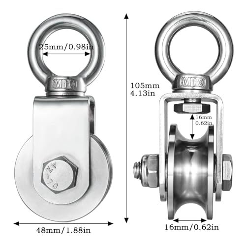 KCNOFNC Heavy Duty Cable Single Pulley Block Wheel, with Ball Bearings for Wire Rope, with 32ft(10m) 0.31in(8mm) Nylon Rope and Clip, DIY Pulley System for Gym Equipment Workout, Winch, Lifting, 1Pack - Thumbnail 2