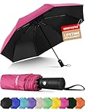 Seniny Windproof Travel Umbrella, Automatic Umbrellas for Rain, Portable & Compact Umbrellas for Backpack, Strong UV for Protection, Folding Small Sun Umbrella for Car, Walking, Pink