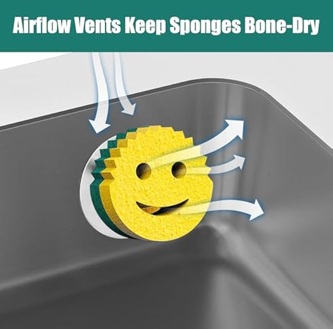 Stainless Steel Smiley Face Sponge Daddy Holder, Sponge Caddy for Kitchen Sink, Keep Happy Face Sponge Clean and Dry, Suction Cup Installation Kitchen Sink Sponge Holder, Compatible with Scrub Daddy