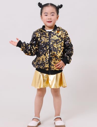 Image of YIYI Sequin Jackets for Girls Kids Boys Glitter Sparkle Bomber Varsity Birthday Party Shiny Outwear Clothes