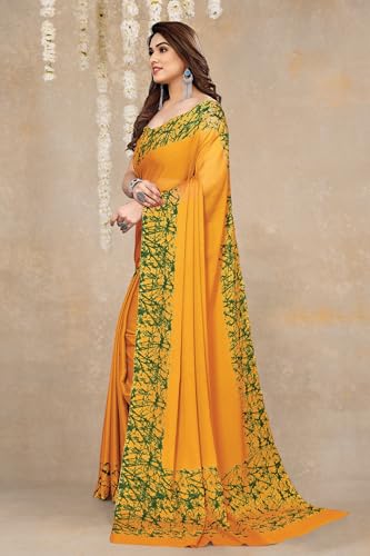 Image of MIRCHI FASHION Women Saree Abstract Print Chiffon | Breathable Lightweight Casual Sari for Regular Use and Office with Unstitched Blouse (Available in 25 Colors)