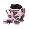Weaver Equine Horse Grooming Kit, 7-Piece Horse Brush Set with Organizer Tote Bag, Hoof Pick, Comb, Sweat Scraper, Equine Tools for Daily Grooming, Gray/Pink