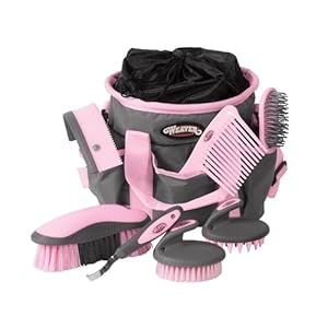 Weaver Leather Horse Grooming Kit, 7-piece Horse Brush Set with Organizer Tote Bag, Equine Care, Horse Tack Room Equipment, Grooming Horse Supplies, Gray/Pink