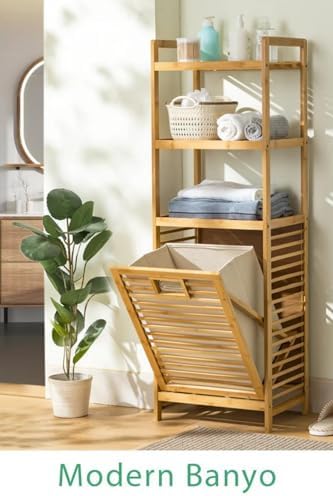 Digithome Bambu Kirli Sepetli 3 Raflı Çok Amaçlı Banyo Düzenleyici Çamaşır Sepeti Organizer DB-0002 - Görsel 4