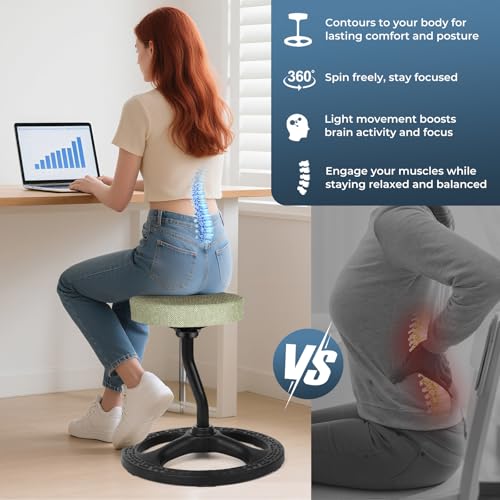 Image of Fitness Seat, ADHD Chair Stool, Stability, Balance, Yoga, Ergonomic Health Stool with Non-Slip Base and Washable Seat Cover - Black (Moss Green, 17″)