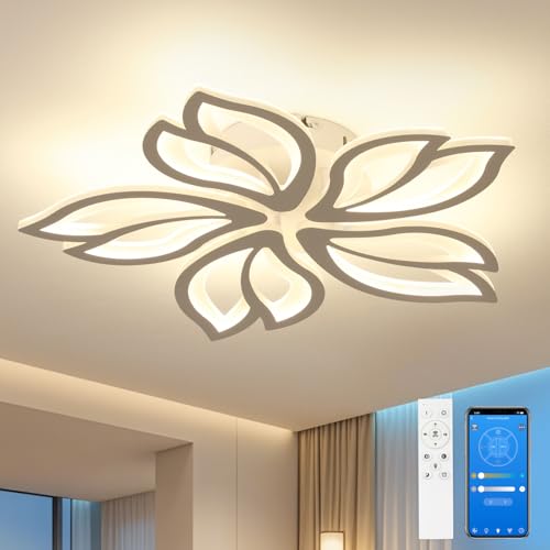 OTREN Lamparas de Techo Modernas, Regulable Plafon LED Techo con Mando a Distancia y APP para Dormitorio, Salon, Comedor, Blanco, Diámetro 60cm