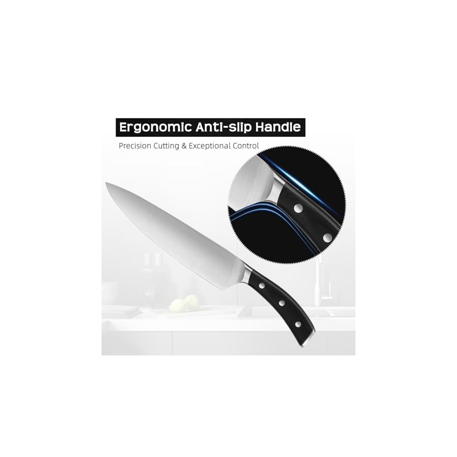 Knife Set, Jourmet 15-Piece Kitchen Knife Set with Block and Sharpener, High Carbon Stainless Steel Sharp Knives, Anti-slip Ergonomic Handle, Black Knife Block Set