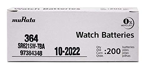 Image of Murata 364 Battery SR621SW 1.55V Silver Oxide Watch Button Cell (100 Batteries)