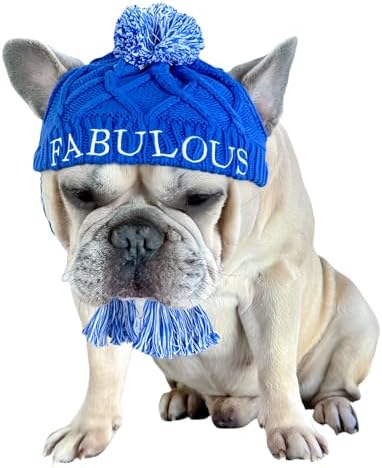 Dog Beanie Hats for Dogs with Ear Holes – Stylish & Comfortable French Bulldog Hat, Knitted Dog Hat – Hat for Dogs Apparel & Accessories – Perfect for Medium Dog Breeds (Blue)