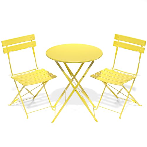 RELAX FIELD Folding Bistro Table and Chairs Set of 2, Balcony Furniture, Outdoor Garden Bistro Set for 2, Small Garden Furniture Set 3 Piece, Yellow