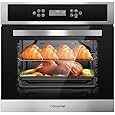 AMZCHEF Single Wall Oven 24" Built-in Electric Ovens with 11 Functions, 8 Automatic Recipes, 2800W, 240V, 2.5Cu.f Convection Wall Oven in Stainless Steel, Touch Control, Timer, Safety Lock,Upgraded