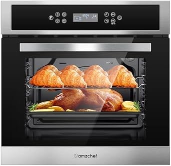 AMZCHEF Single Wall Oven 24" Built-in Electric Ovens with 11 Functions, 8 Automatic Recipes, 2800W, 240V, 2.5Cu.f Convection Wall Oven in Stainless Steel, Touch Control, Timer, Safety Lock,Upgraded