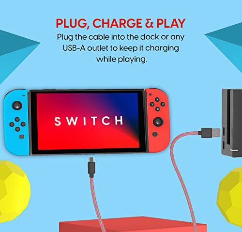 Talk Works Usb C Charger Cable For Nintendo Switch / Lite + Switch Oled & Pro Controller - 6Ft Nylon Braided Usb Type C Charging Cable - Pink & Green Mix #TOP3