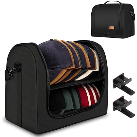 Baseball Cap Organizer Carrier, Hat Bag for Travel and Moving, Cap Traveling Case for Men, Portable Hat Storage box holder for 28 Caps Perfect for Home & On-the-Go (Black) Cover