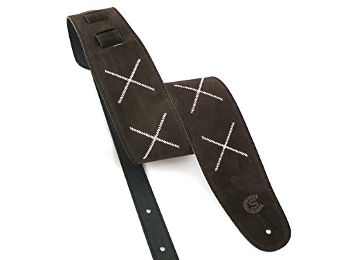 Correa para guitarra y bajo de piel de ante marrón con bordado...