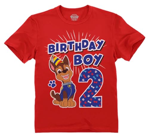 Chase Paw Patrol 2nd Birthday Shirt for Boys - Toddler Party T-Shirt Gift for 2 Year Old 4T Red