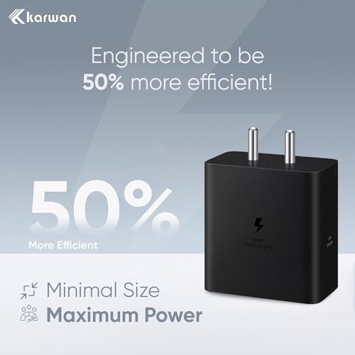 Image of KARWAN 60W GaN Superfast Charger, PD 3.1 Adapter [2Yrs Warranty] Compatible with Samsung Galaxy S25 /S24 /S23 /Plus /Ultra /Flip /Fold,Laptop,MacBook,iPhone & Other Devices, BIS Certified Wall Charger
