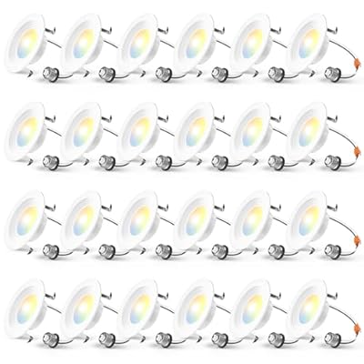 Amico 24 Pack 4 Inch 5CCT LED Recessed Lighting, Dimmable, Damp Rated, 9W=60W, Can Lights with Baffle Trim, Retrofit Installation, ETL&FCC, White