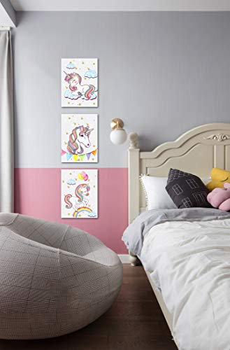 Unicorn Wall Decor For Girls Bedroom Canvas Wall Art Of White Unicorn Pink Balloon Rainbow Cute Picture Artwork Modern Framed Canvas Prints Painting For Kids Nursery Wall Decorations 3 Pieces A Set #TOP4