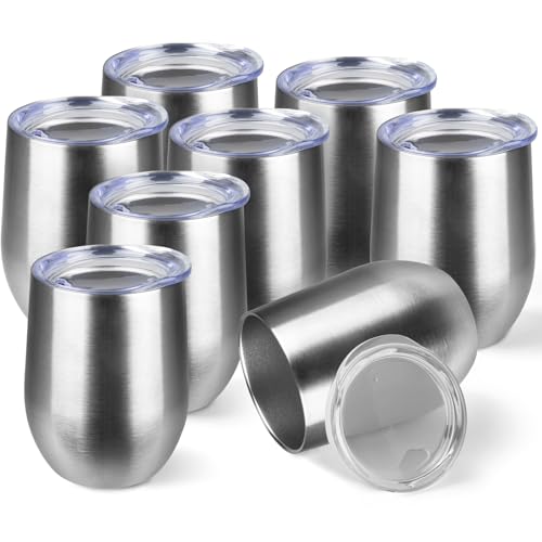 StarSpeed 12oz/8 Pack Wine Tumbler with lid, Stainless Steel Travel Mugs Stemless Double Wall...