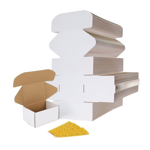 Image of RLAVBL 75 Pack 6x4x3 Small Shipping Boxes, White Corrugated Cardboard Mailer Box for Packing, Mailing, Business