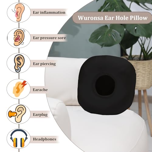 Image of Ear Piercing Pillow for Side Sleepers with Ear Hole, Donut Pillow for Ear with Silky Pillowcase for CNH and Ear Pain Inflammation Pressure Sores Piercing, Ear Guard Pillow (Black Silk)