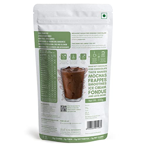 Image of COCOSUTRA SUGAR FREE Peppermint Drinking Chocolate Mix | Zero Sugar, Low Carb, Low Calorie | Stevia & Erythritol based | Keto Friendly Drink | Enjoy hot or cold | 200 g | 10 cups (Pack of 3)