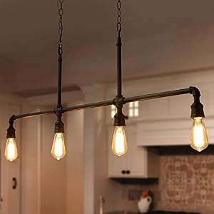 LOG BARN Pendant Lighting for Kitchen Island, 4-Light Farmhouse Industrial Lighting in Black Metal, 44" Linear Dining Room Lighting Fixtures Hanging LOG BARN Pendant Lighting for Kitchen Island 4 Light Farmhouse Industrial Lighting in Black Metal 44 Linear Dining Room Lighting Fixtures Hanging