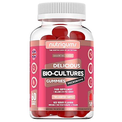 Bio-Cultures Microbiome Gummy | Strawberry Flavour | 60 Vegan Gummies | 12 Multi-Strain Probiotics 1 Billion CFU | Acidophilus & Bifidobacterium | Support Wellbeing & Gut Heath by NUTRIGUMS®