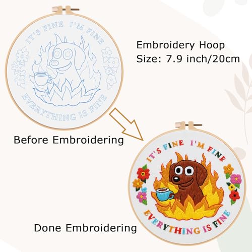 Image of Nuberlic Cute Dog Embroidery Kits for Beginner Adults Cross Stitch Kit with Funny Animal Pattern Include Cloth Hoops Threads Needles